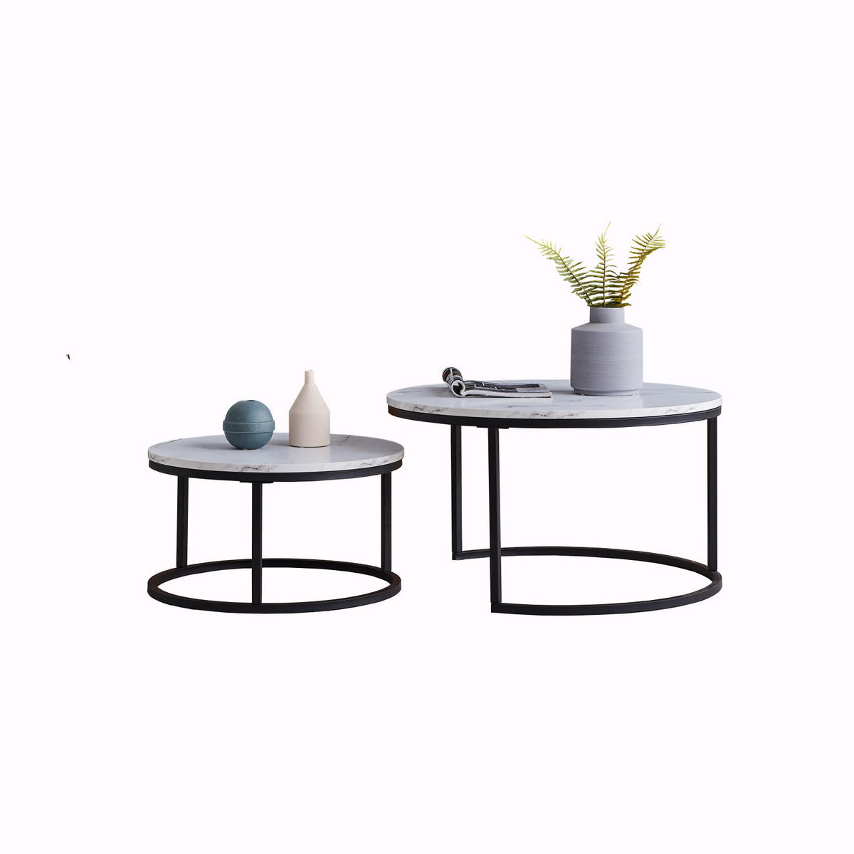 COUCHTISCH 2er Set Beistelltisch Rund, Schwarz - Schwarz, Metall (80/80/45cm)