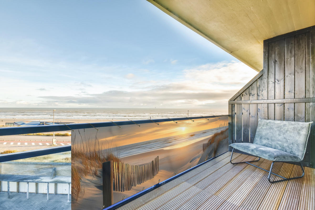 BALKON-SICHTSCHUTZ Strand - Dünen - Sonnenuntergang 300x85 cm - Sandfarben, Kunststoff (300/85cm) - MuchoWow
