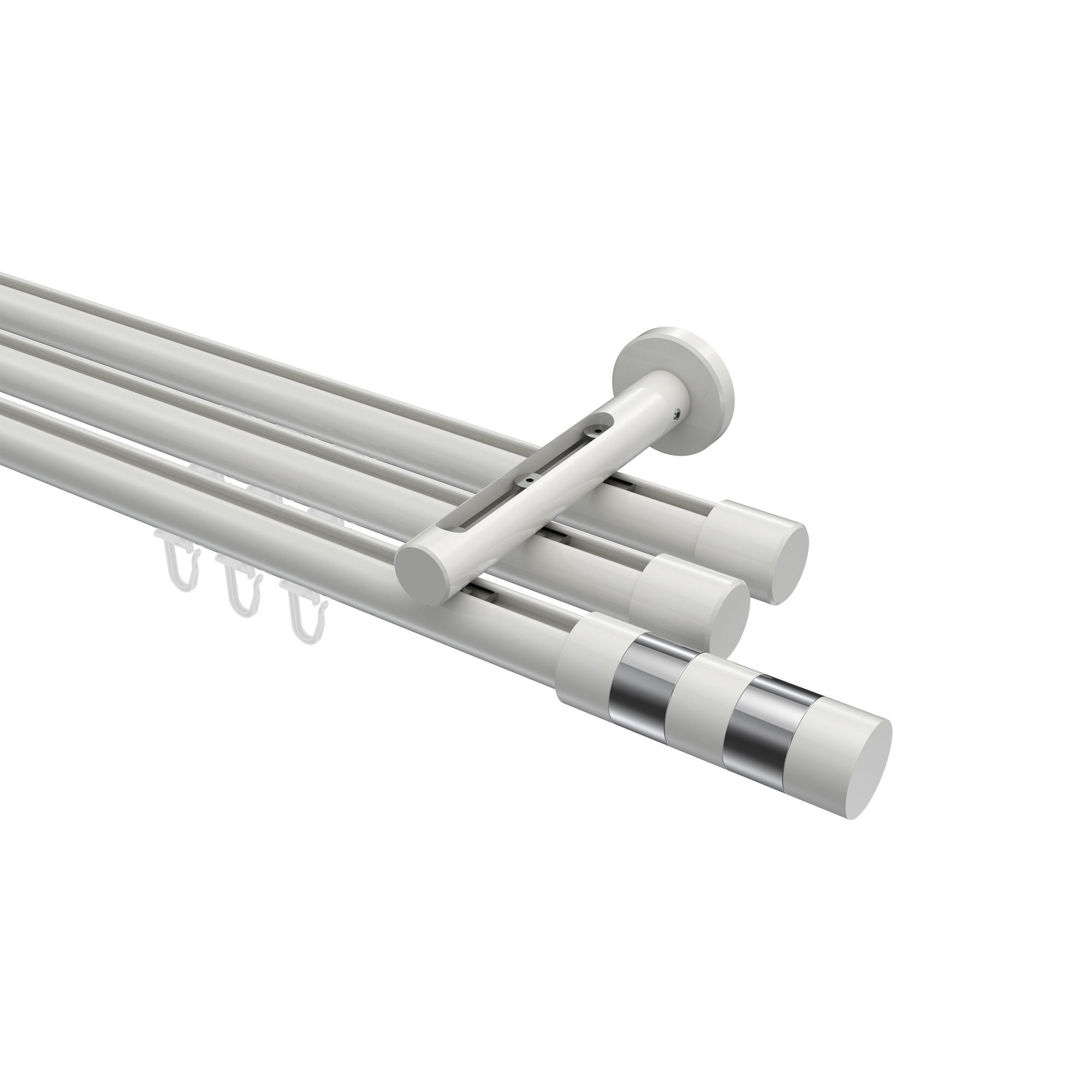 INNENLAUF-GARDINENSTANGEN-SET Siteno Mavell 300 cm (geteilt in 3 x 100 cm), 3-läufig, 20 mm Ø Weiß - Chromfarben/Weiß, Metall (300cm) - INTERDECO