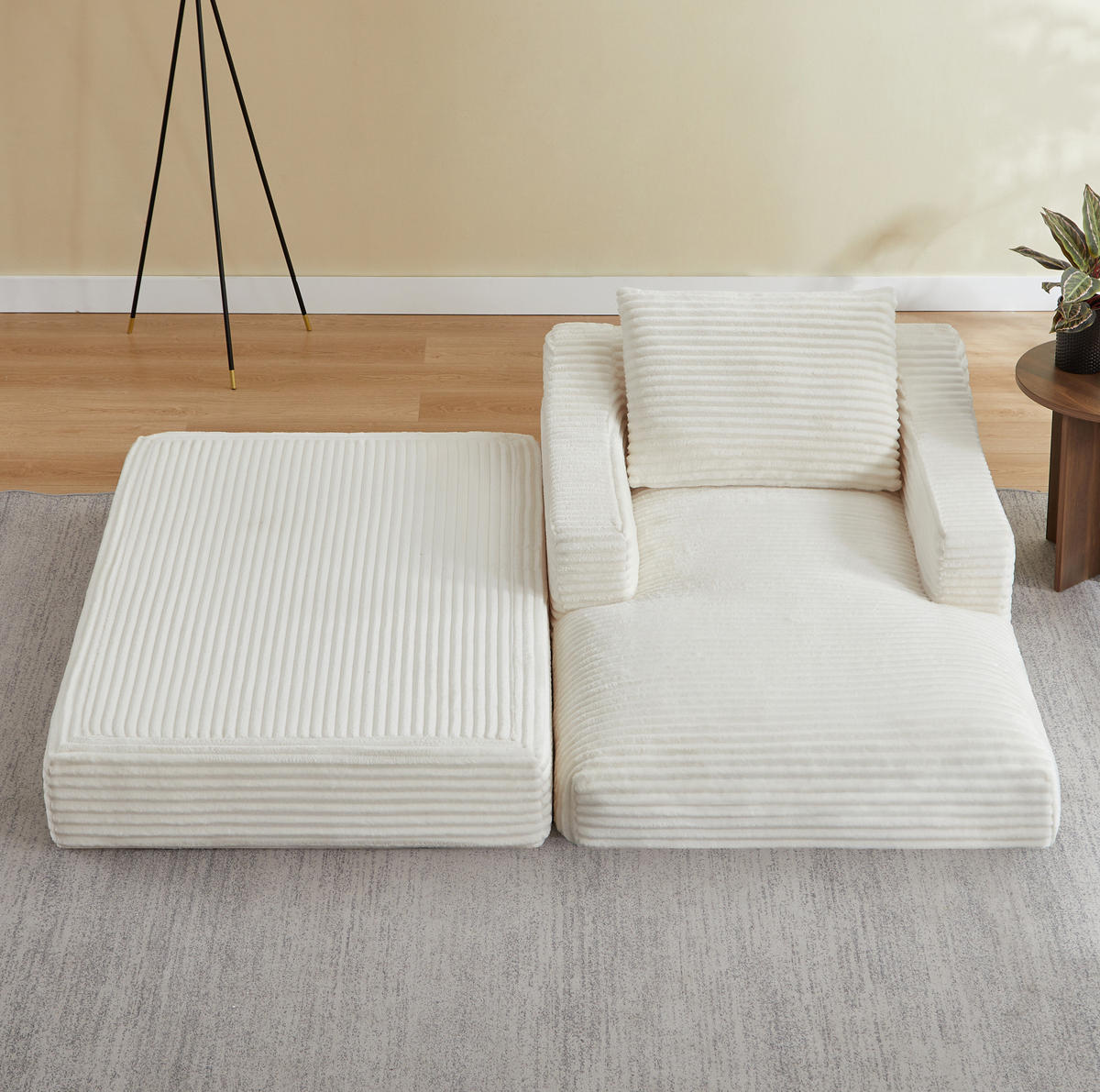 SESSEL aus Cord mit Ausziehfunktion Weiß - Weiß, Textil (162/68/100cm) - Meubliv