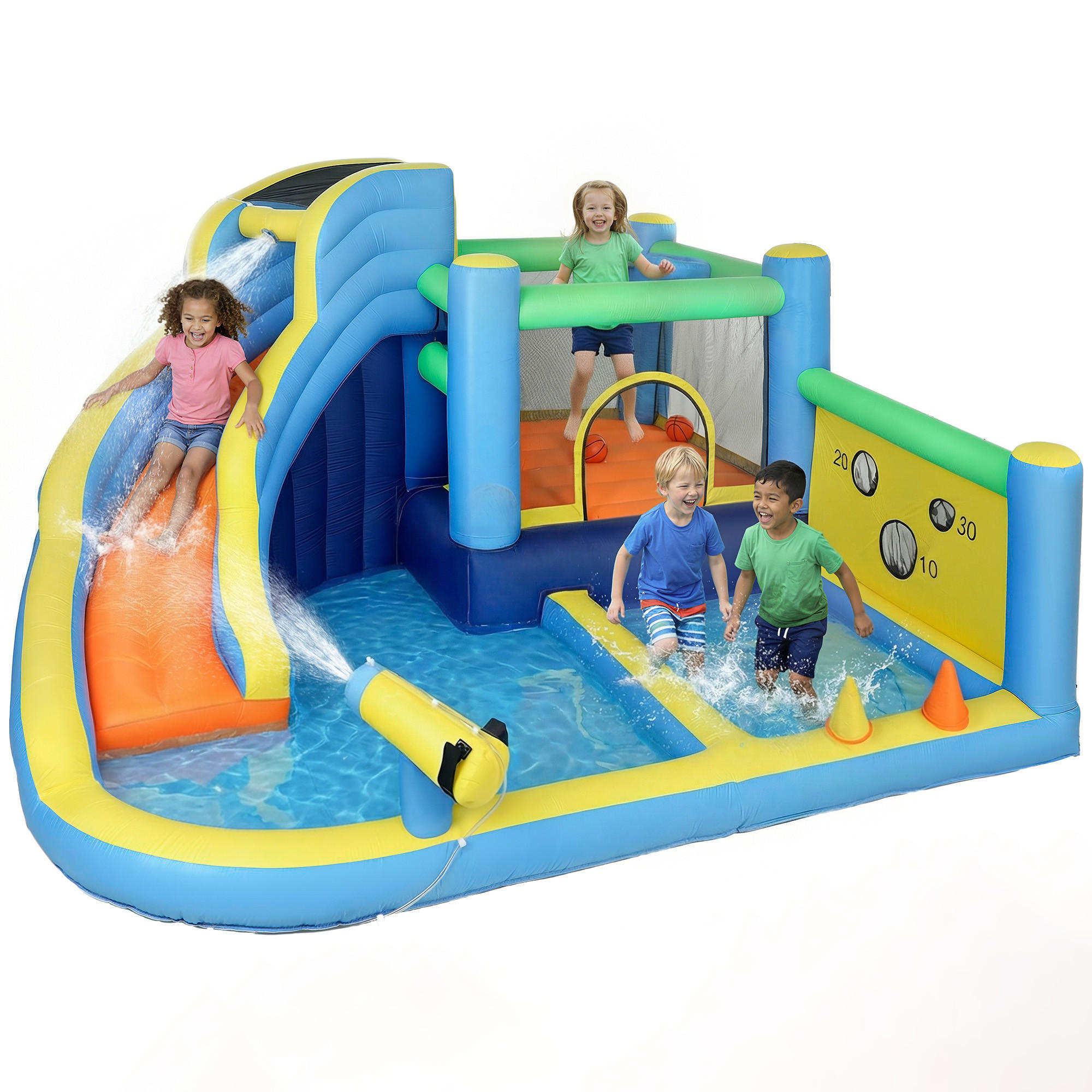HÜPFBURG DE-18571 8-in-1 mit Gebläse, Wasserspielzeug & Trampolin - Multicolor, Kunststoff (350/320/190cm) - ComfortXL