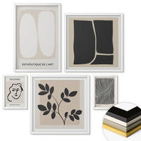 WANDBILDER 5er-Set - 50x50 cm & 20x30 cm & 40x60 cm Weißer Rahmen - Minimalistische Pflanzenmuster - Weiß, Kunststoff (40/60cm) - ArtPrintCave