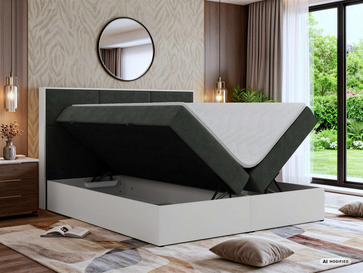 KONTINENTÁLNÍ POSTEL DELVIT 140/200 - Tmavě šedá Strukturovaná látka - Topper T25 - H3 - černá/tmavě šedá, textil/plast (140/200cm) - MKS