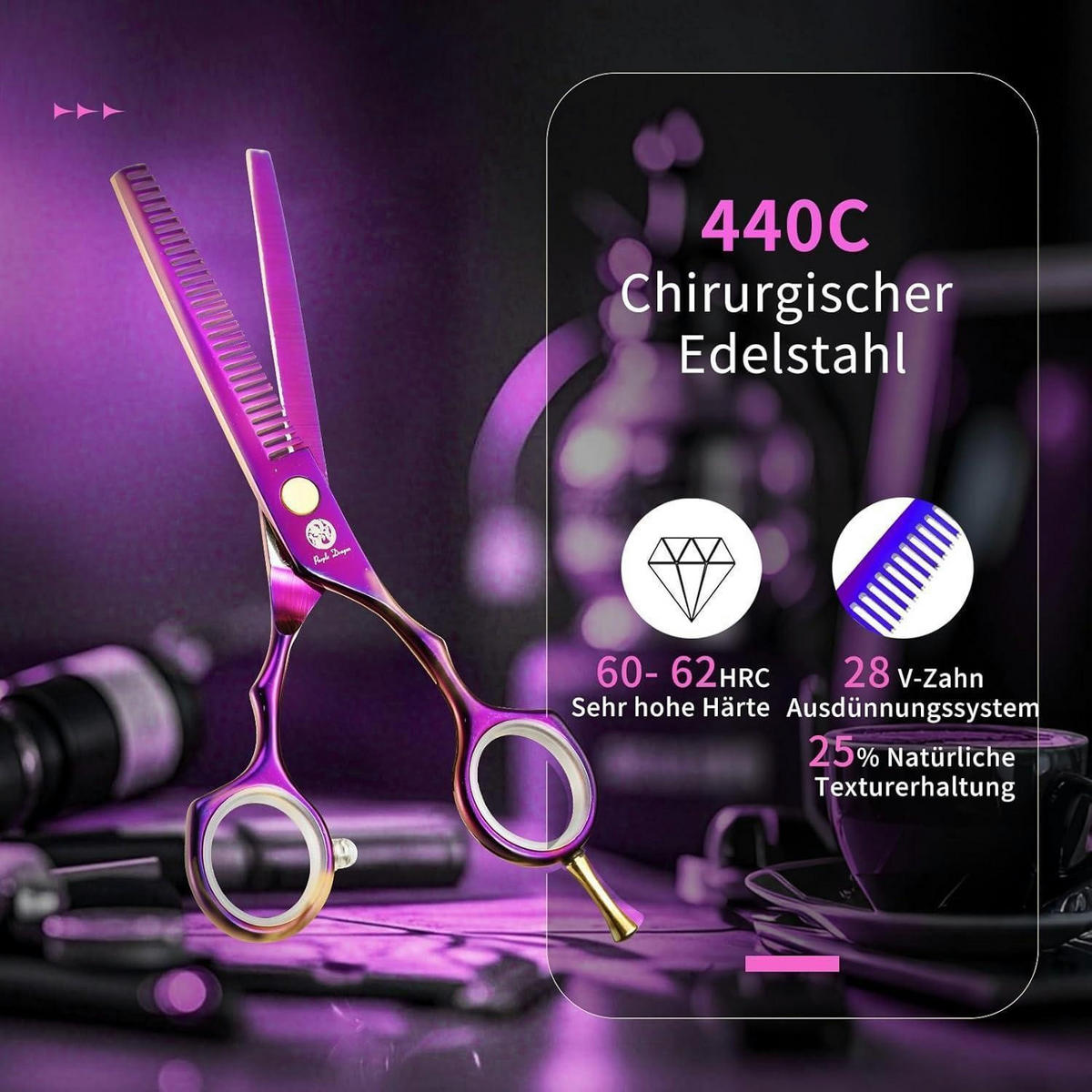 HAARSCHERE Set 5,5 Zoll Lila 440C Edelstahl - Lila, Metall (9.6/3.1/21.8cm)