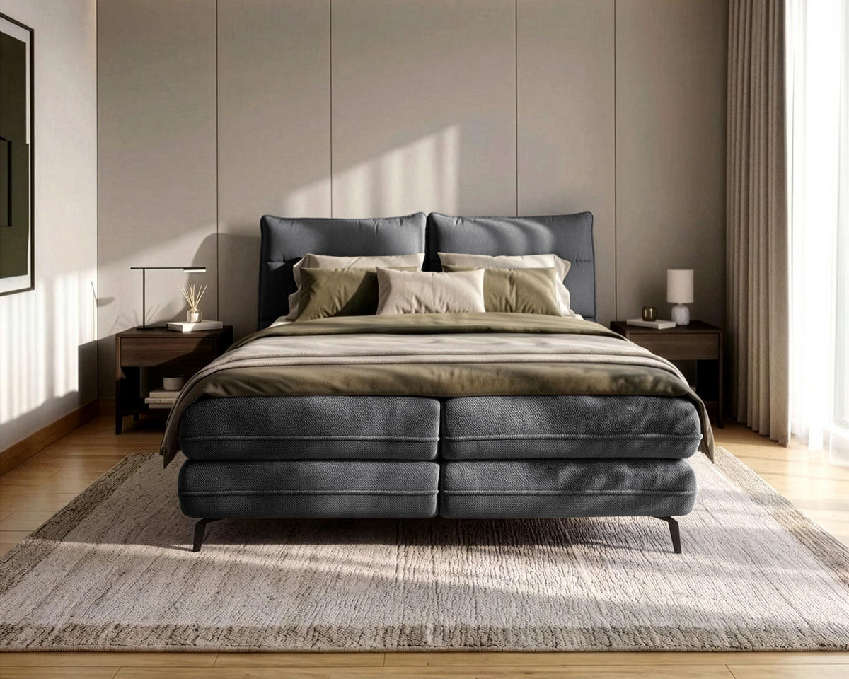 BOXBETT Verse 140 x 200 Einzelbett mit hochwertiger Bonell-Matratze und Topper T30 - Anthrazit - Anthrazit, Holz (140/200cm) - Homesy