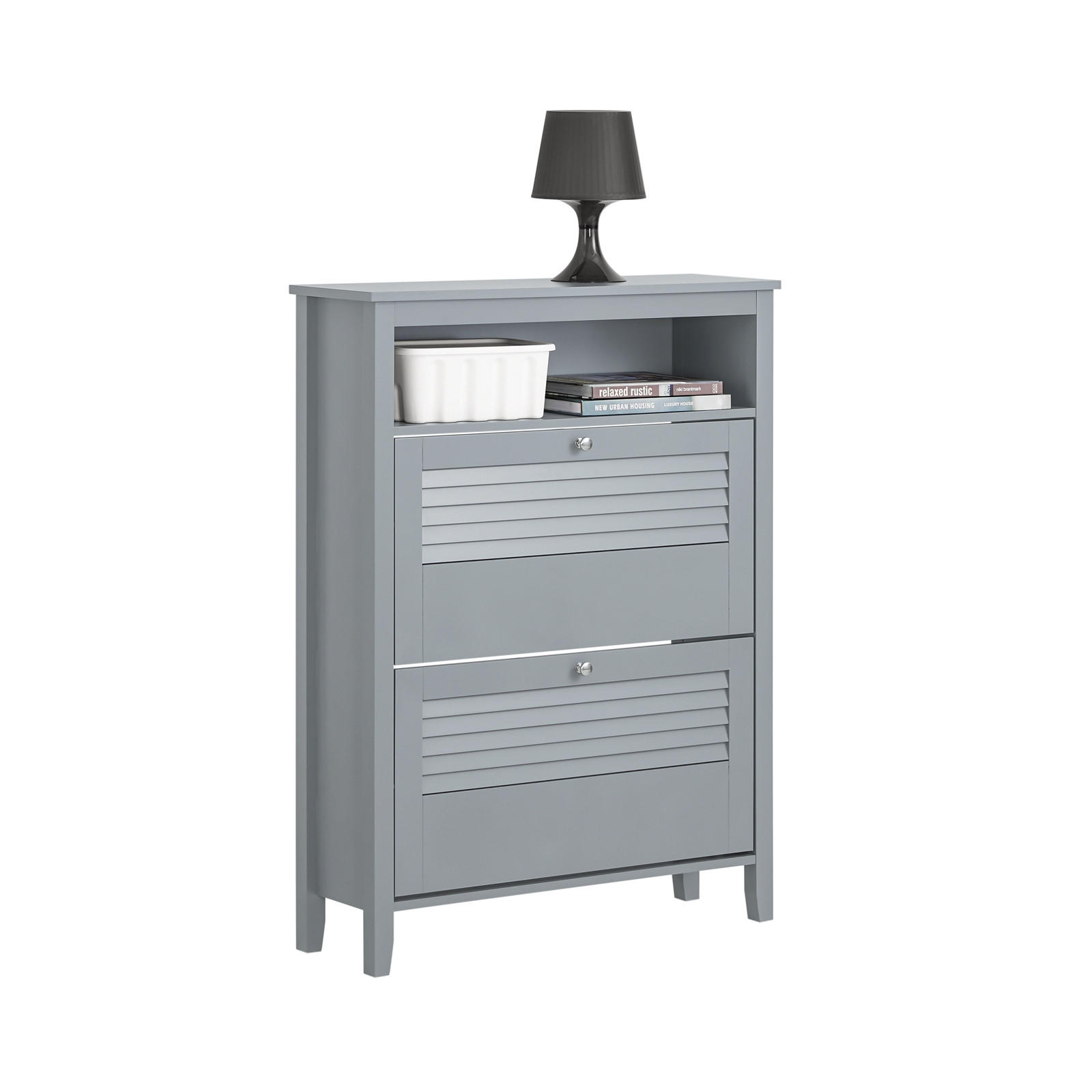 SCHUHSCHRANK Hellgrau - Grau, Holzwerkstoff (80/108/25cm) - SoBuy