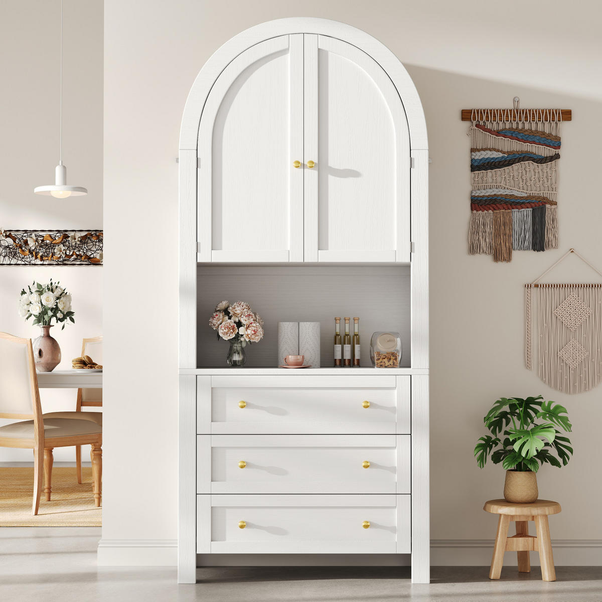 SIDEBOARD Weiß, Türen, Schubladen, offene Bogenregale - Weiß, Holz (70/180/35cm)