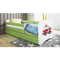 KINDERBETT Feuerwehr 70x140 cm mit Schublade, Rausfallschutz & Lattenrost, Grün - Grün, Holzwerkstoff (70/140cm) - RAUMHIRSCH FURNITURE
