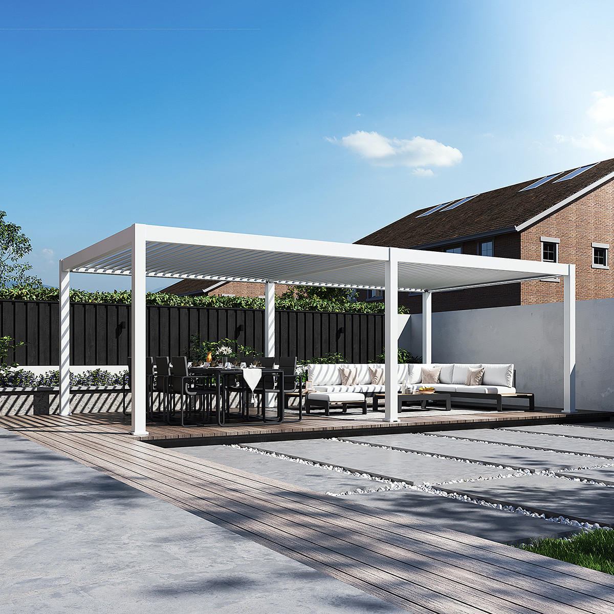 PERGOLA Deluxe Plus Elektrisch Pavillon Terrassenüberdachung Aluminium LED 4x8 m - Weiß, Metall (400/255/800cm) - WEIDE
