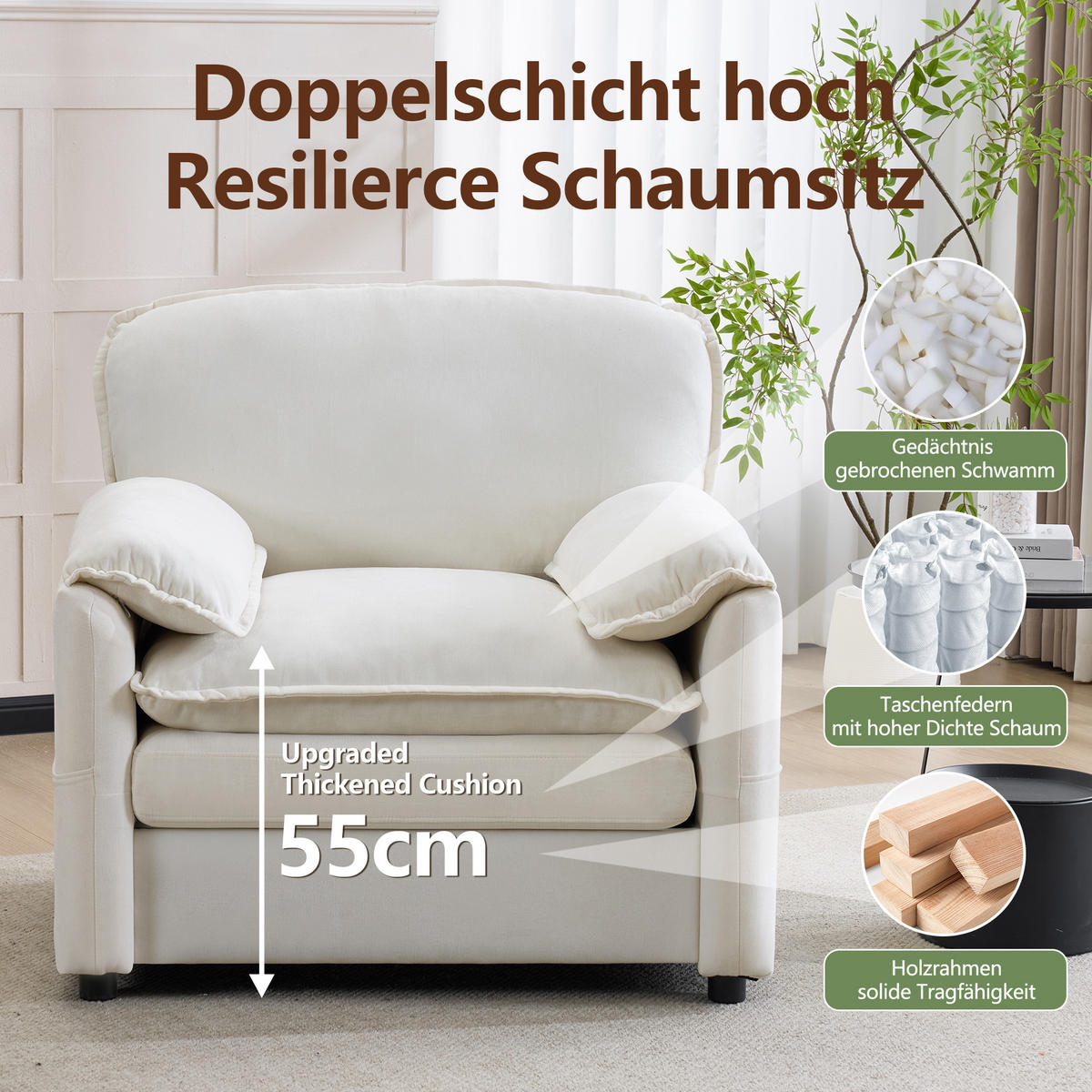 SOFA Chenille Dunkelgrün mit Seitentaschen - Weiß, Holzwerkstoff/Textil (96/90/92cm) - WISHDOR