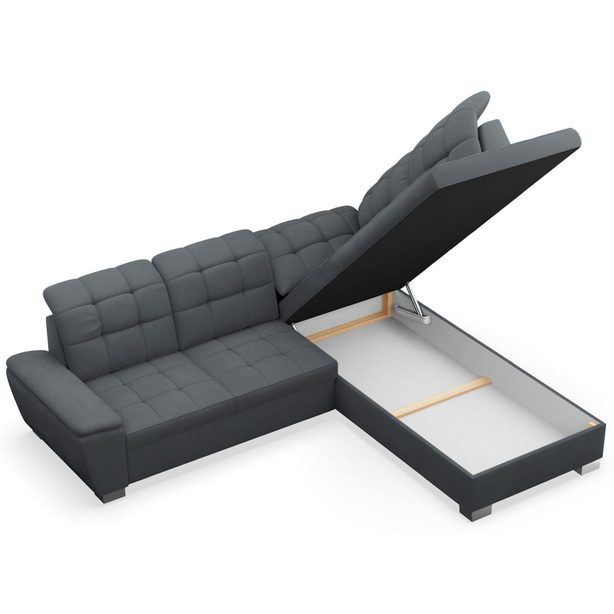 ECKSOFA Jamaal Dunkelgrau rechtsseitig - Dunkelgrau/Schwarz, Textil (258/212cm) - Selsey