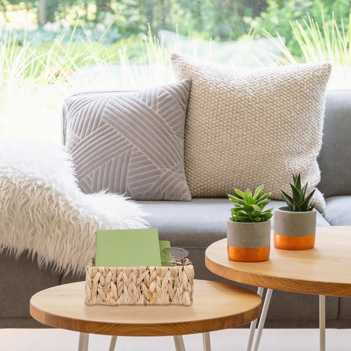 3XAUFBEWAHRUNGSKORB - Hellbraun, Textil/Metall (22/36/10cm) - Relaxdays