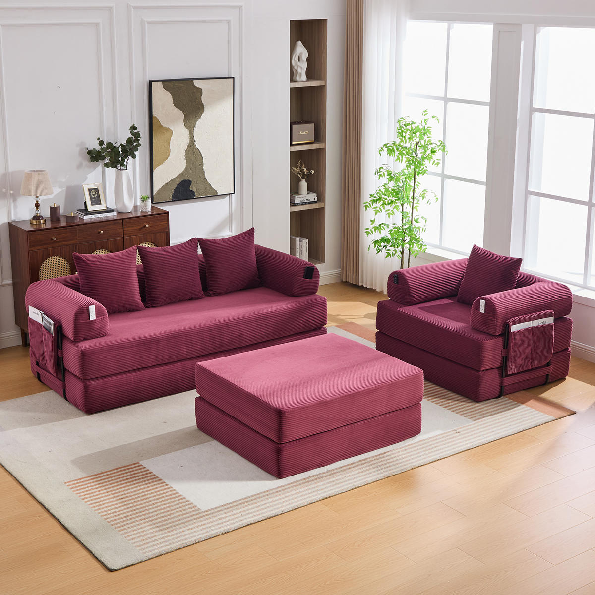 SITZGARNITUR DE-33801 modular mit Hocker Weinrot - Weinrot, Metall (200/67/190cm) - ComfortXL