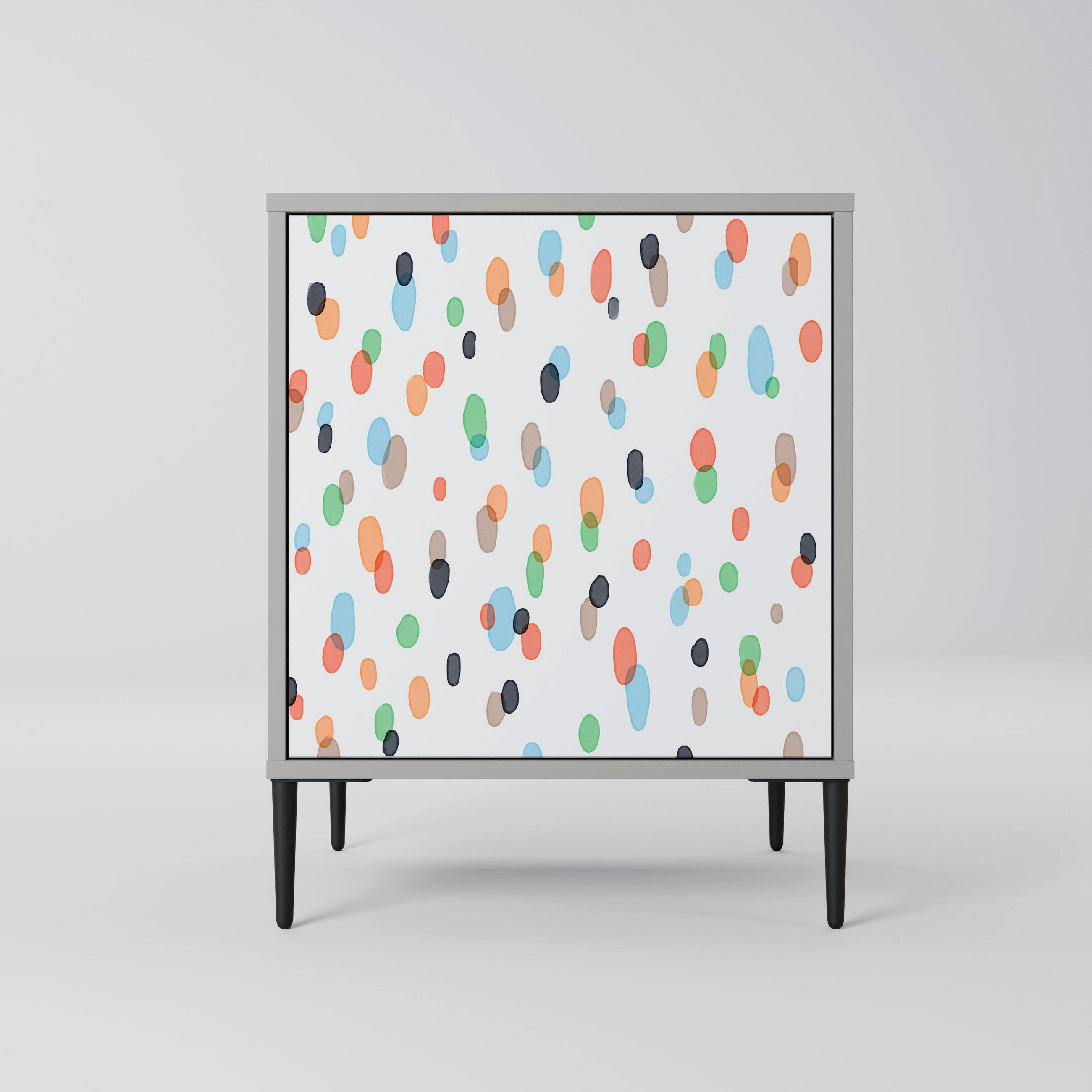 SIDEBOARD ENERGETIC SPOTS, Grau, 57,5x42x72,5 cm, Schwarze Metallfüße - Multicolor/Schwarz, Holzwerkstoff/Metall (57.5/72.5/42cm) - SpaceRebels