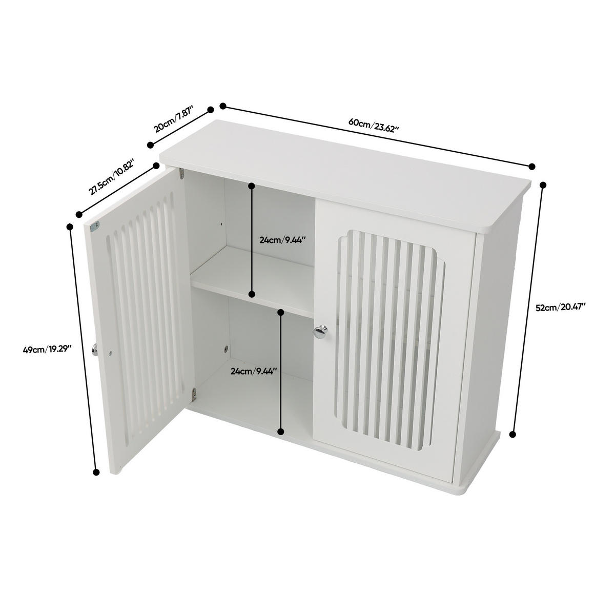 WANDSCHRANK Badezimmer Weiß mit Doppeltür & Lamellenfront - Weiß, Holzwerkstoff (60/52/20cm) - Urban Meuble
