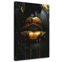 LEINWANDBILD, Luxuriöse goldene Lippen auf schwarzem Hintergrund - Schwarz, Textil (20/30cm) - Feeby