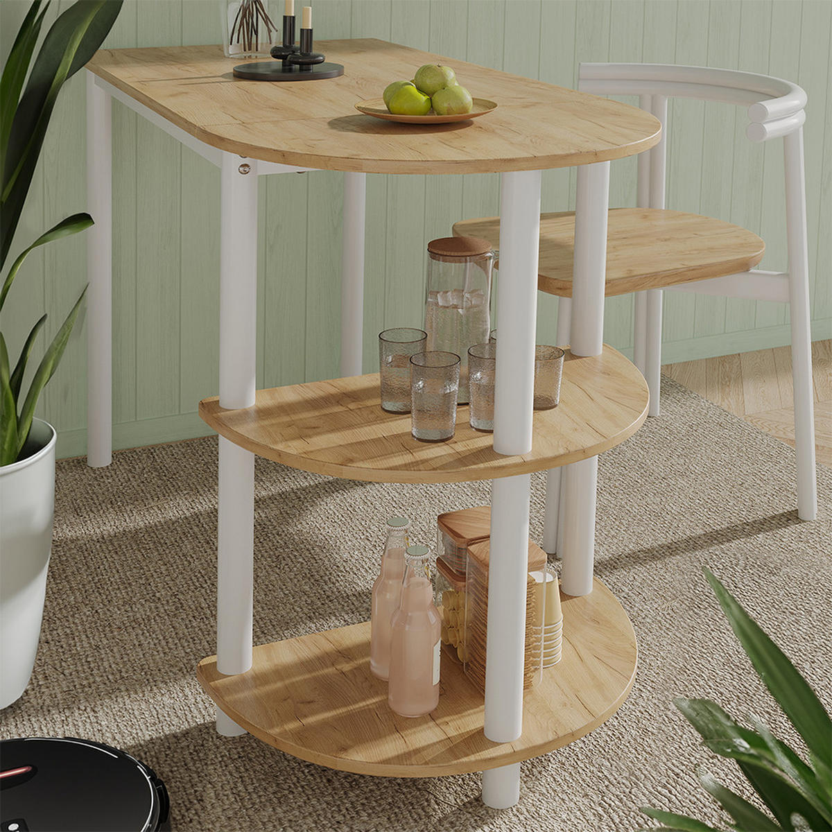 KÜCHENTISCH Freetown Goldkraft Eiche/Weiß 110 x 50 cm mit offene Ablagen - Eichefarben/Weiß, Holzwerkstoff (50/110/75.5cm) - Vicco