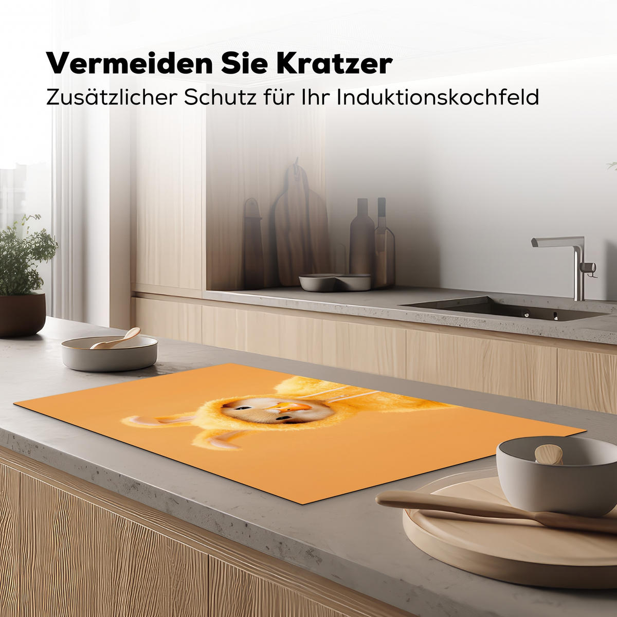 HERDABDECKPLATTE Osterhase - Kostüm - Ente Ceranfeldabdeckung 90x52 cm - Gelb, Kunststoff (90/52/0.2cm) - MuchoWow