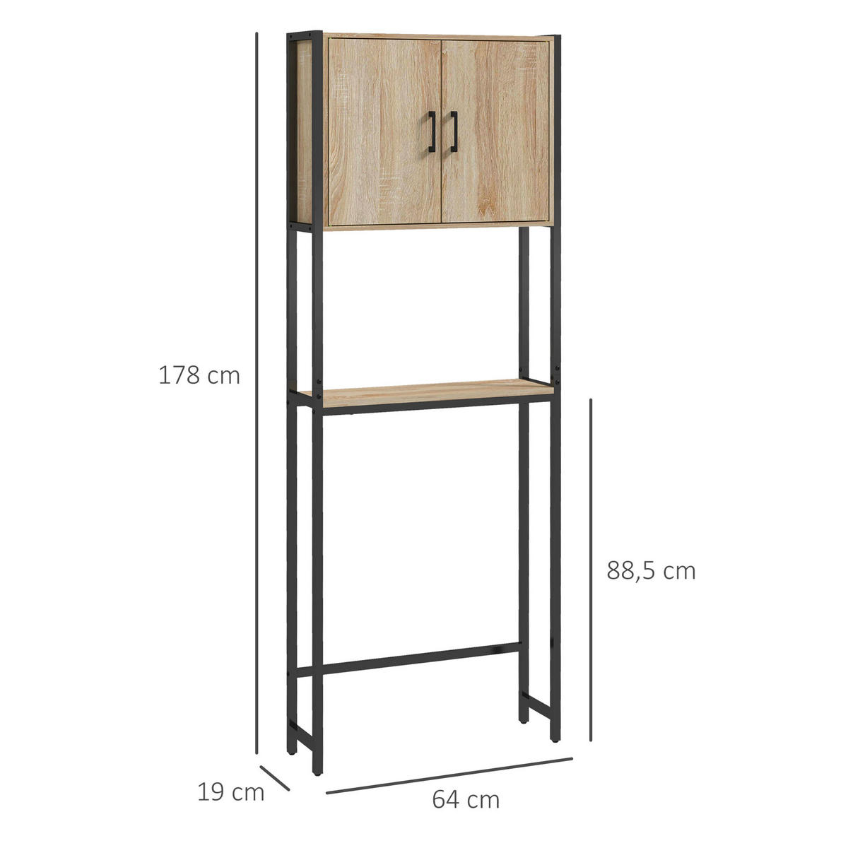 BADEZIMMERREGAL DE-15877 industrieller Stil Eichenoptik - Naturfarben, Holzwerkstoff (19/178/64cm) - ComfortXL