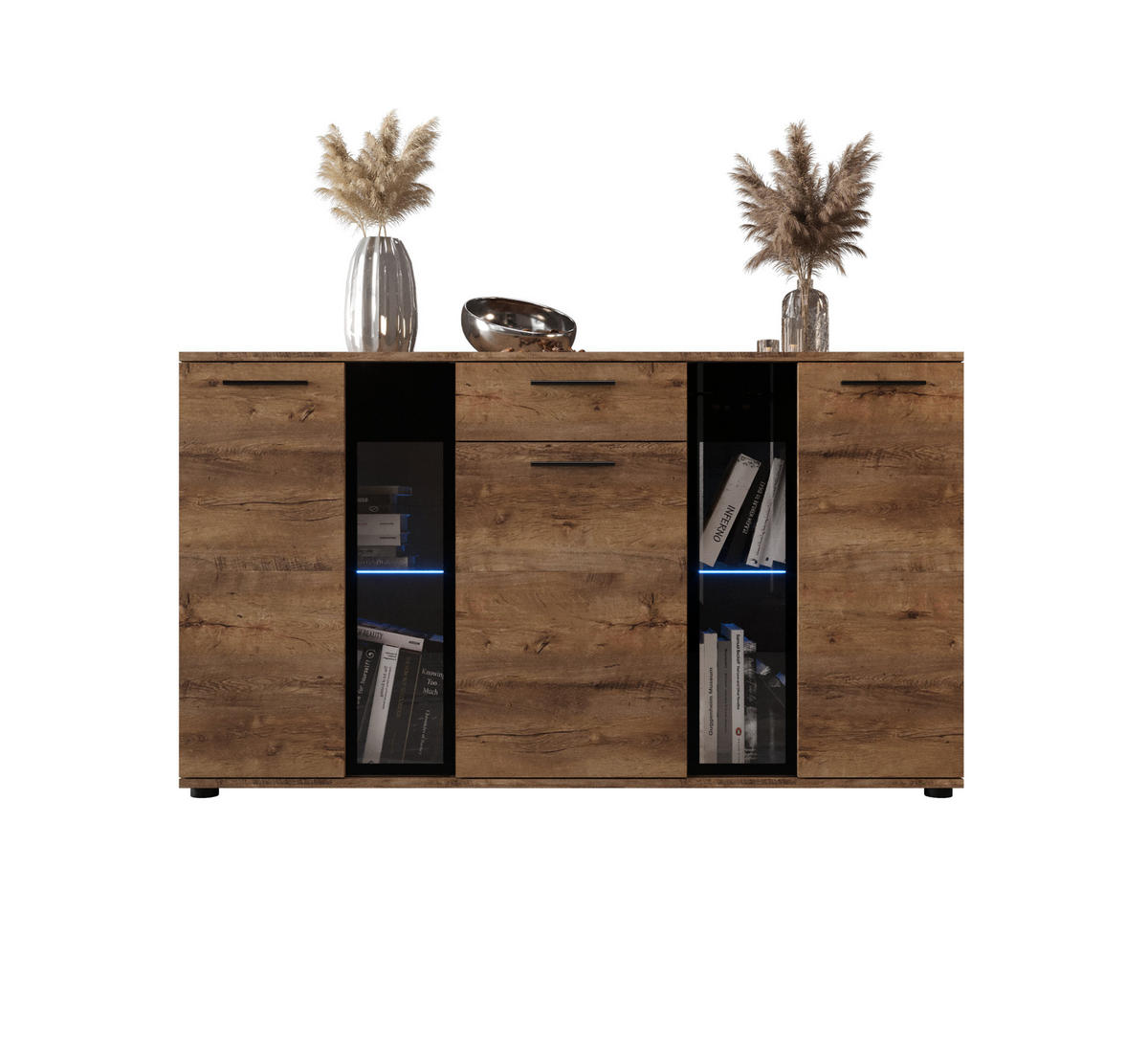 KOMMODE London LSK mit 3 Türen, Sideboard in Farbe: Braun, Größe: 140 x 80 x 40 cm - Braun, Holzwerkstoff (140/80/40cm) - O-Sofa