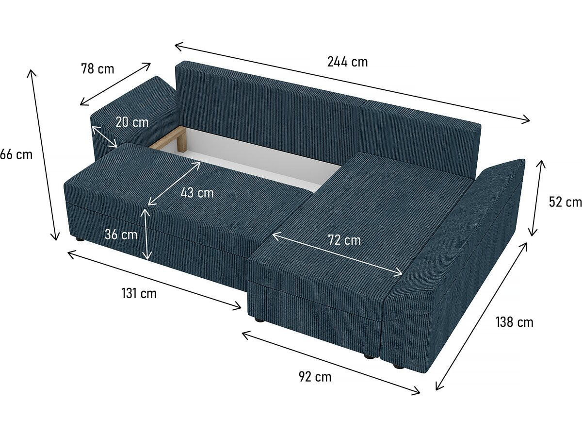 ECKSOFA vaugirard Blau - Blau, Textil (138/244cm) - Habitat Garten
