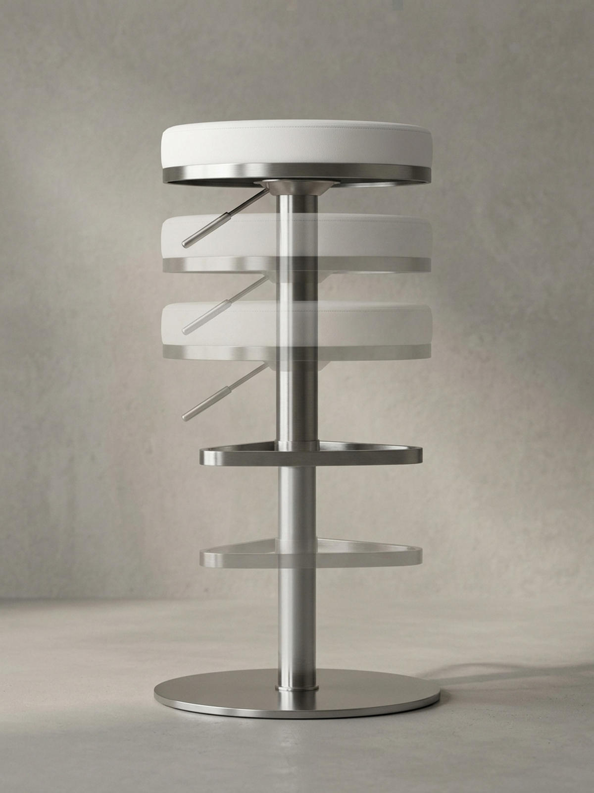 BARHOCKER Höhenverstellbar Gepolstert Triangel-Fußablage ELBE, Weiß 38x38x82 cm - Silberfarben/Weiß, Kunststoff/Textil (38/82/38cm) - KADIMA DESIGN