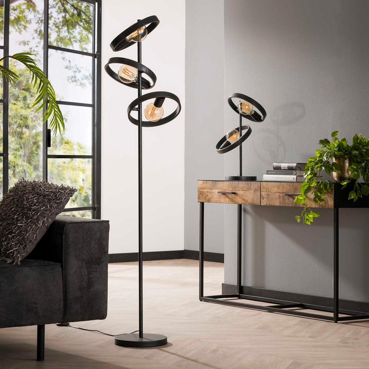 STEHLEUCHTE Hover Schwarz 40/40/155 cm - Schwarz, Metall (40/40/155cm) - Hoyz Collection