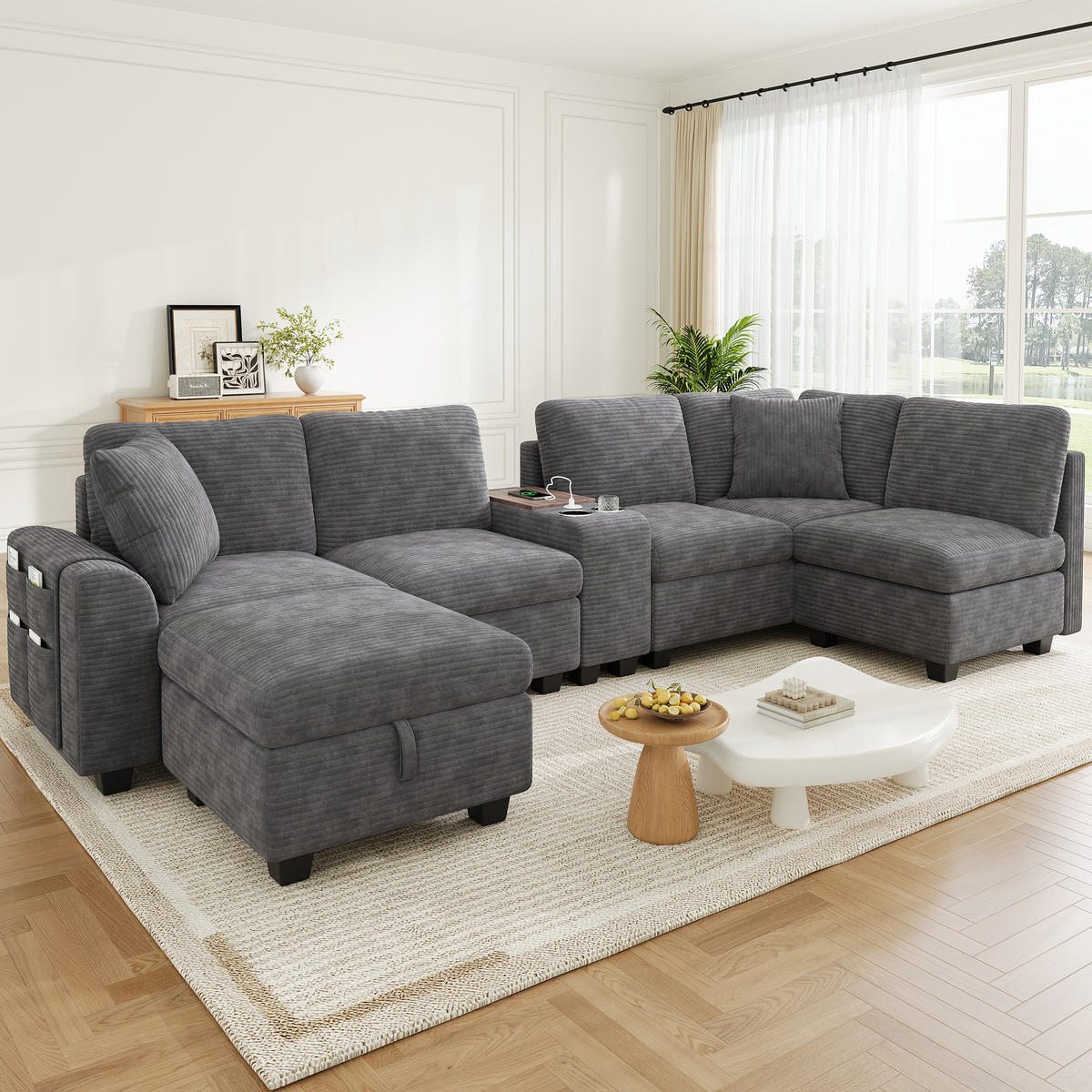 ECKSOFA mit Stauraum und USB Type-C in Grau - Grau, Textil (311/139cm) - EVRYAE