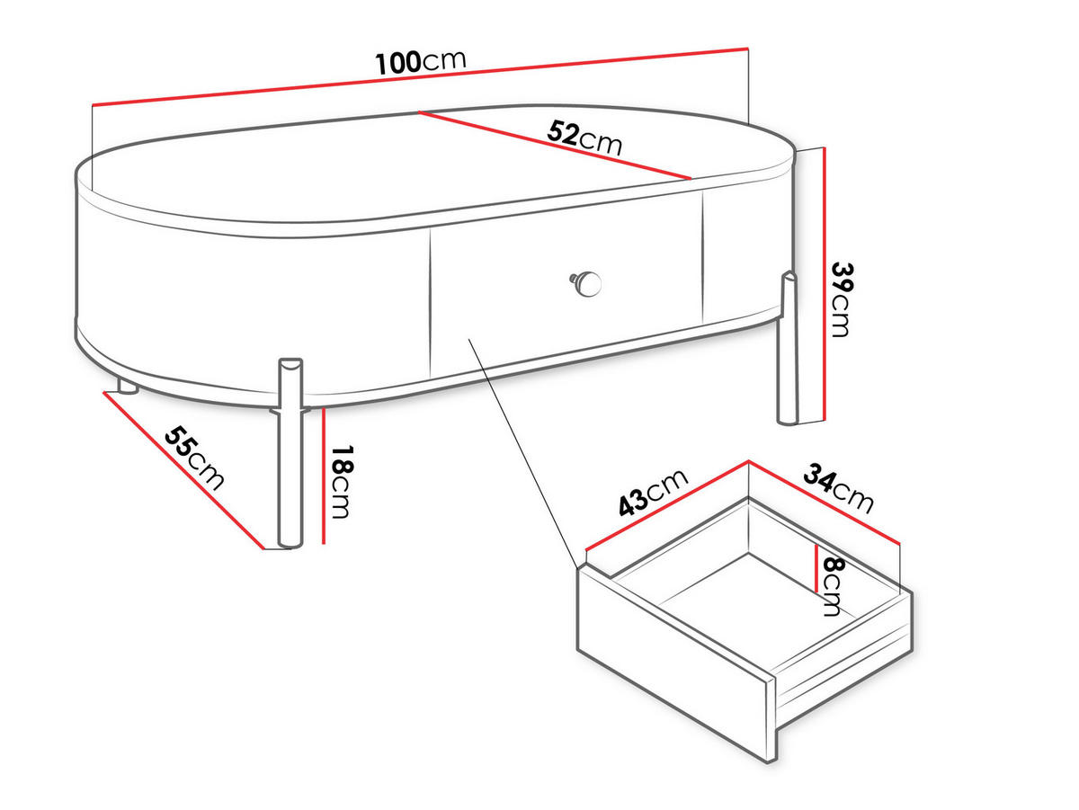 COUCHTISCH Sepiroz 1S - Sandfarben/Goldfarben, Holzwerkstoff/Metall (55/100/39cm) - MIRJAN24