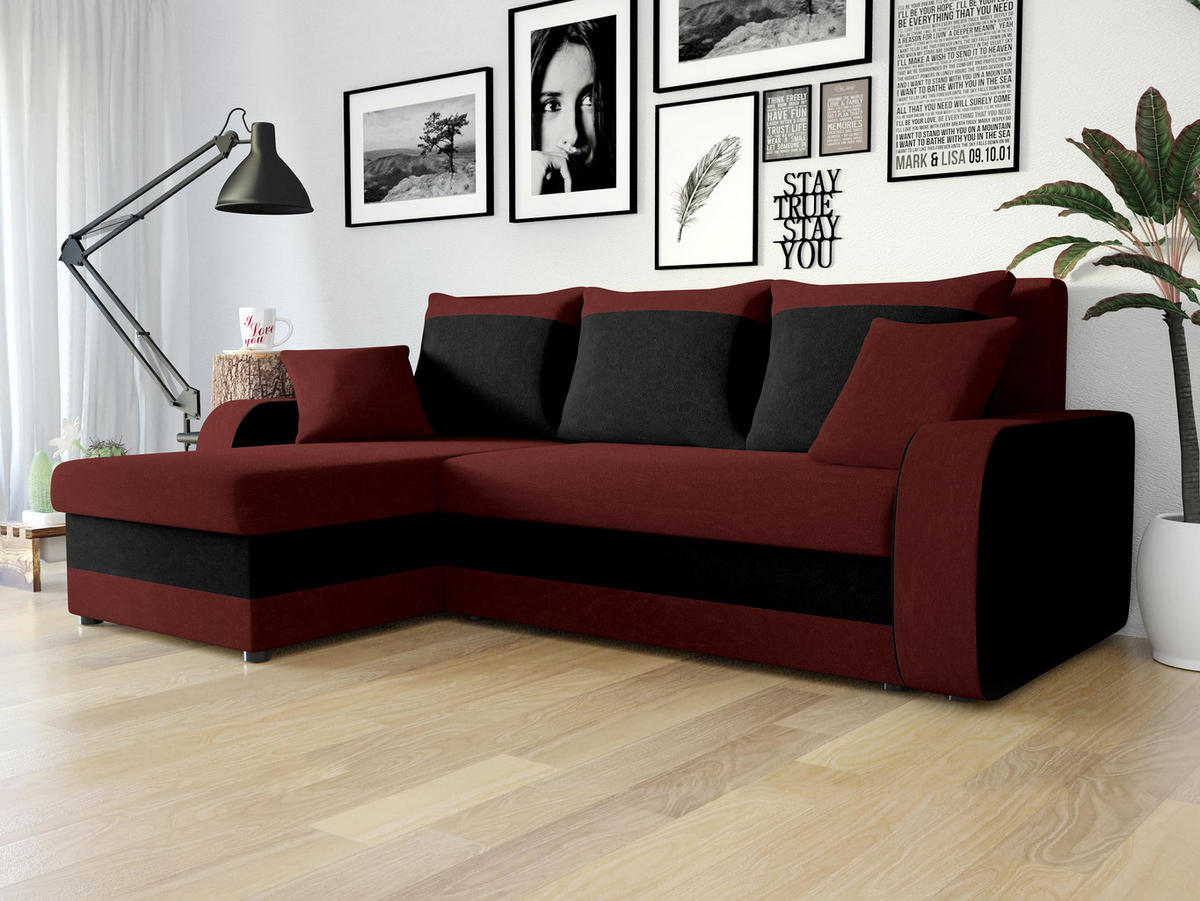 ECKSOFA Kris - Weinrot/Schwarz, Holz/Kunststoff (238/147cm) - MIRJAN24