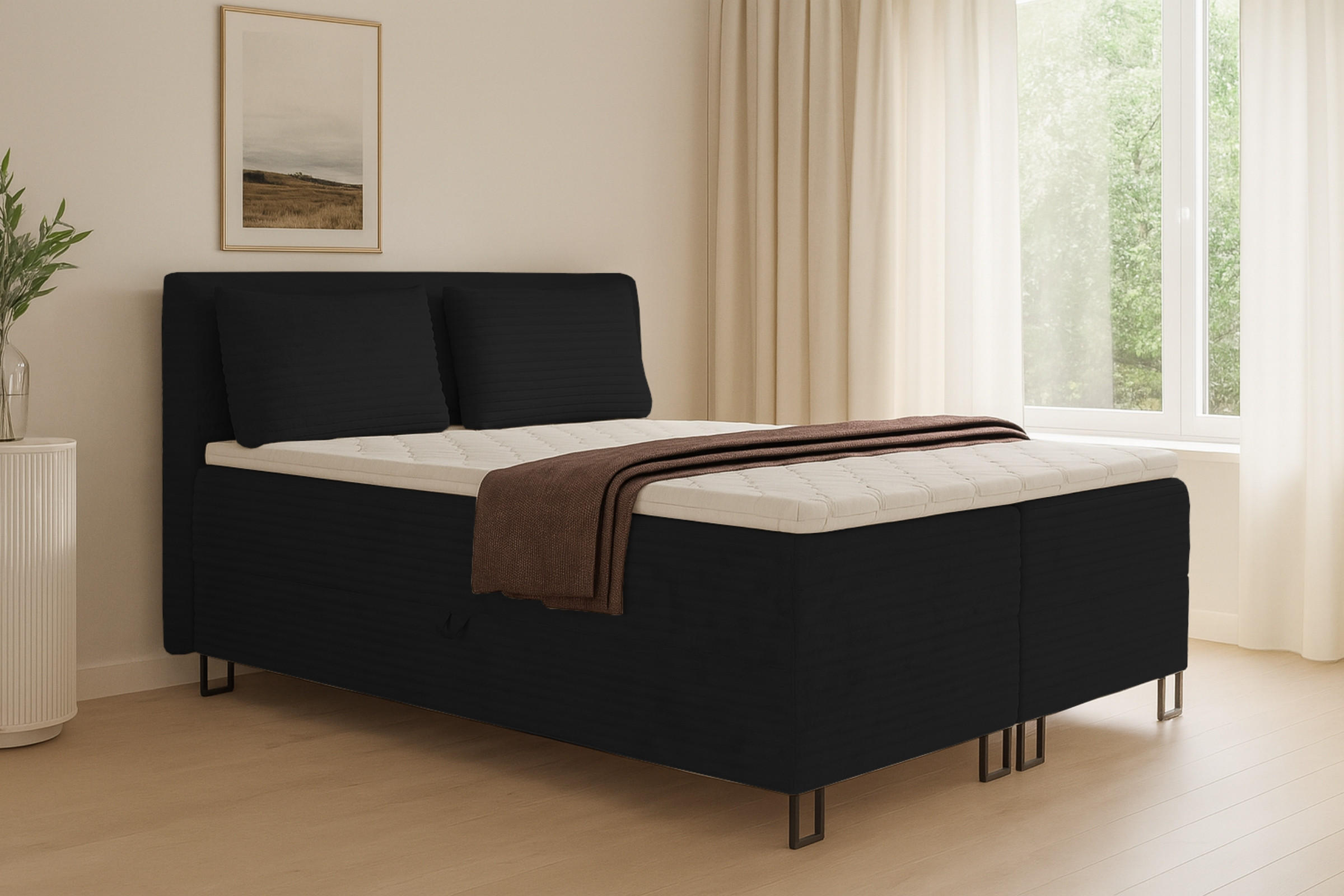 BOXBETT TEXAS 180/200 in Cord Schwarz mit Bonell-Federkernmatratzen H3 - Schwarz, Holz/Holzwerkstoff (180/200cm) - Deine Möbel 24