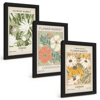 BILDER SET 3er Set - 20x30 cm Schwarzer Rahmen - Blumenmotive aus Städten auf der ganzen Welt - Schwarz, Kunststoff (20/30cm) - TULUP