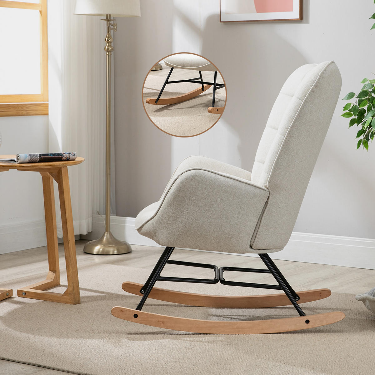 SCHAUKELSTUHL Massivholz, Beige - Beige, Holz/Textil (66/97/84cm) - Meubles Cosy