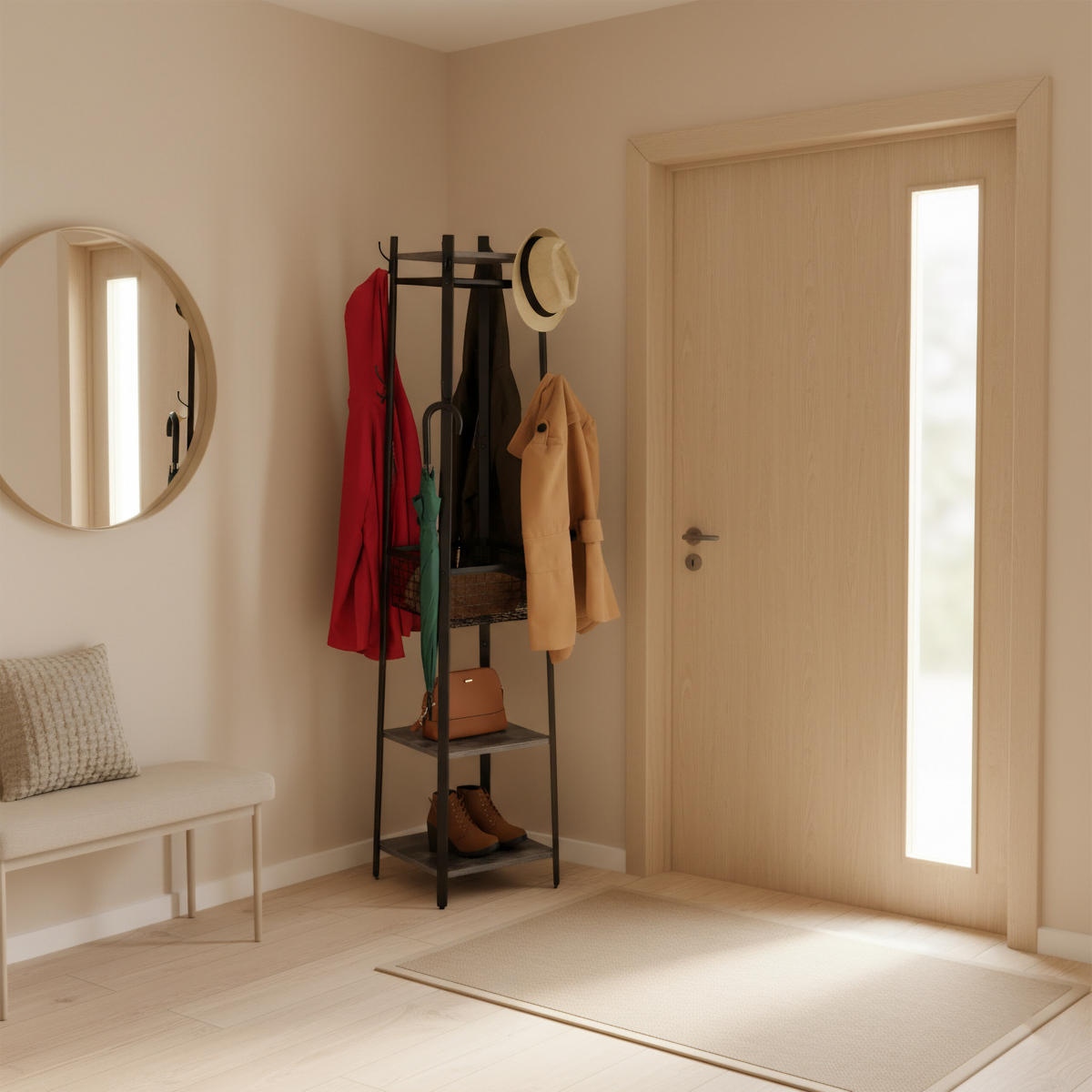 GARDEROBENSTÄNDER - Dunkelbraun, Holzwerkstoff/Metall (43/181/43cm) - Relaxdays