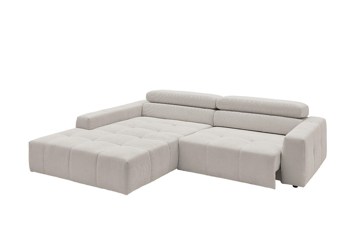 ECKSOFA MIT MOTORISCHEM SITZVORZUG RENO Silber Cord - Silberfarben/Schwarz, Kunststoff/Textil (258/217cm) - KAWOLA