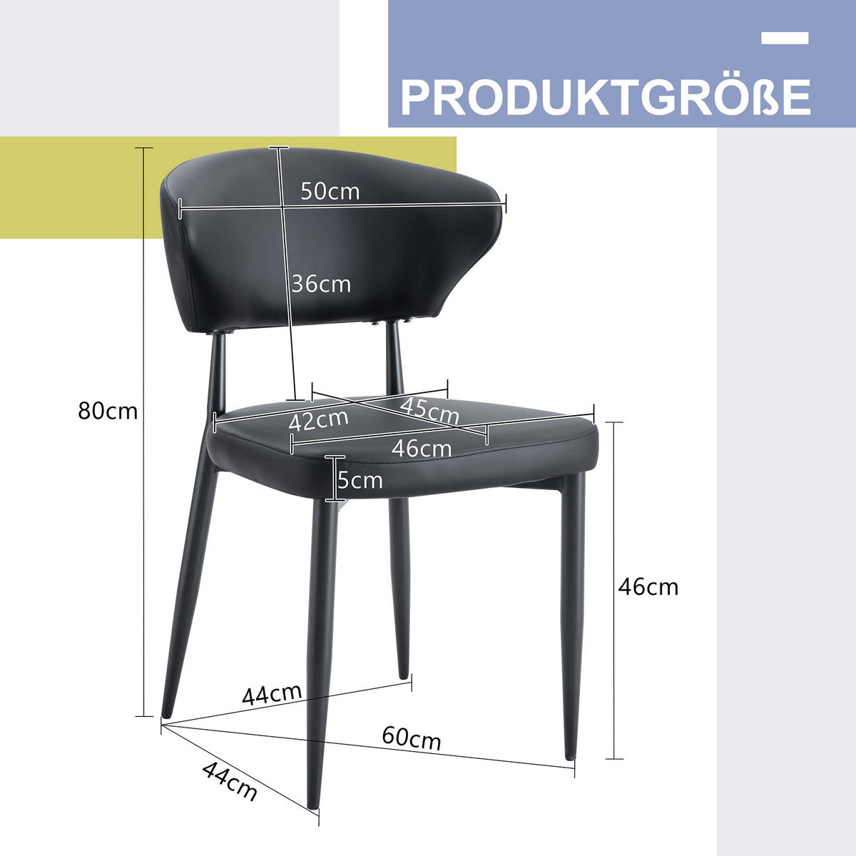 STUHL mit Rückenlehne ergonomisch Schwarz 45x50x80 cm Leder - Schwarz, Leder (45/80/50cm) - SONNENH