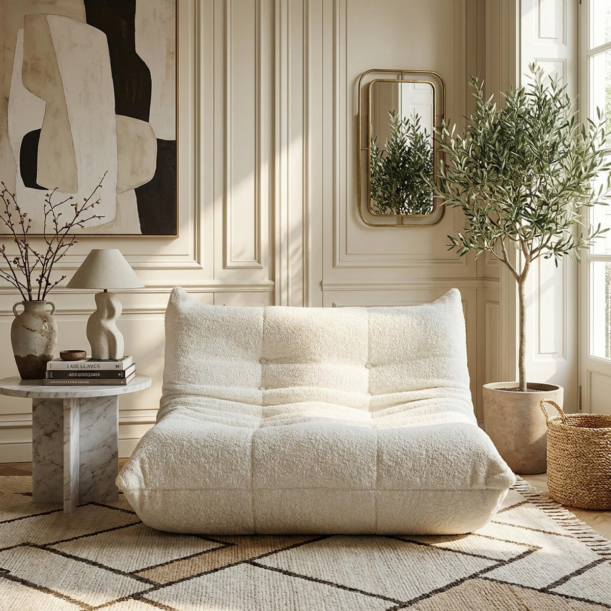 SITZSACK 2-Sitzer Ergonomischer aus Chenille & Memory-Schaum, Montagefrei - Beige, Textil (127/83/99cm) - Urban Meuble