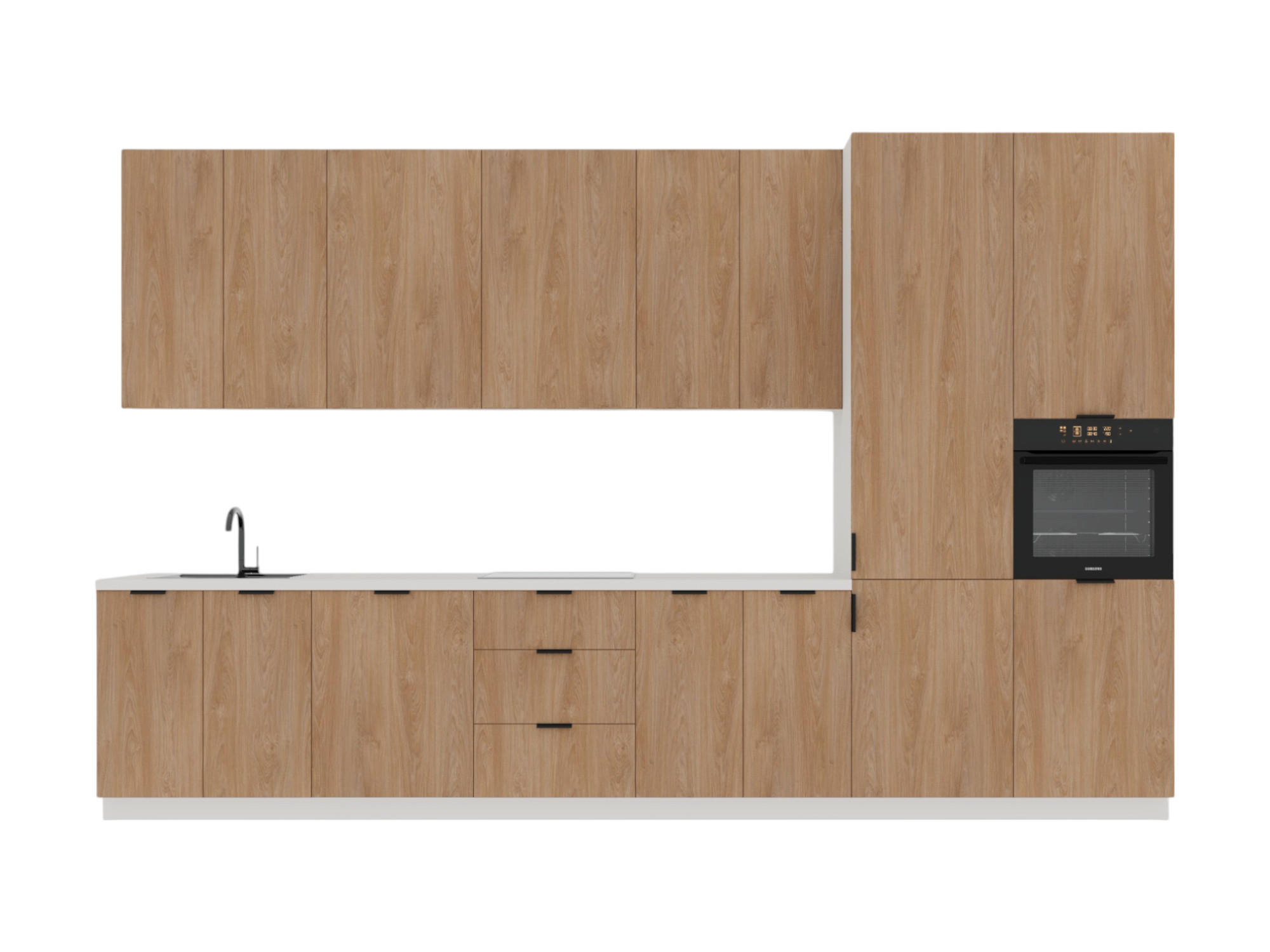 KÜCHENZEILE 400 cm –Sorento K73-M400 - in Sonoma Eiche / Weiß - Schwarz/Weiß, Holz/Metall (400/247/58cm)