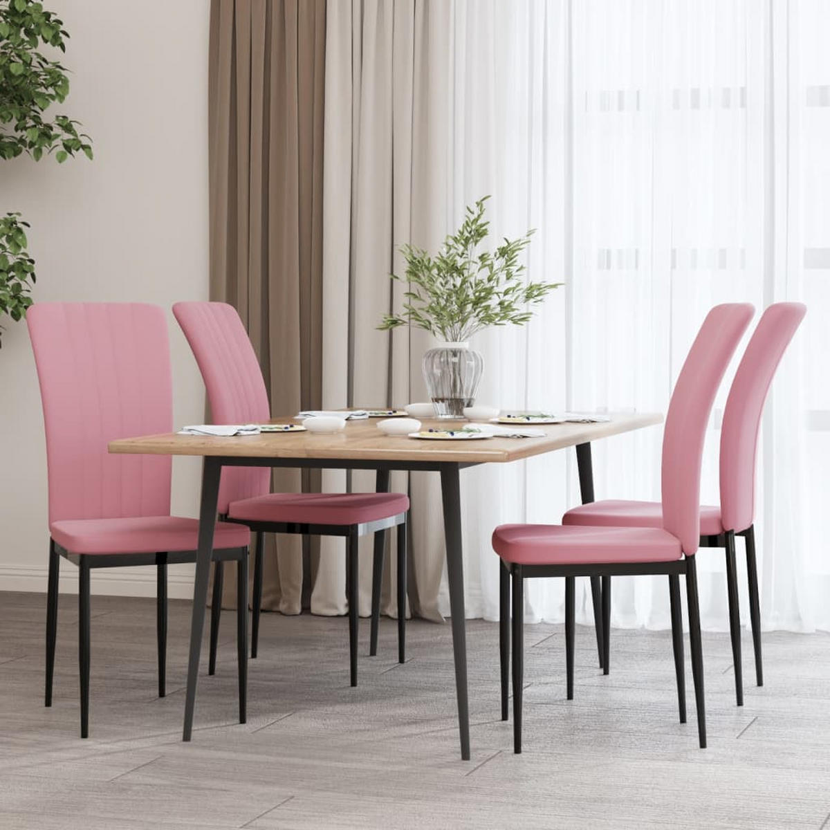 ESSZIMMERSTÜHLE 4 Stk. Rosa Samt 42*58*95.5cm - Pink, Metall (42/95.5/58cm) - ZMH