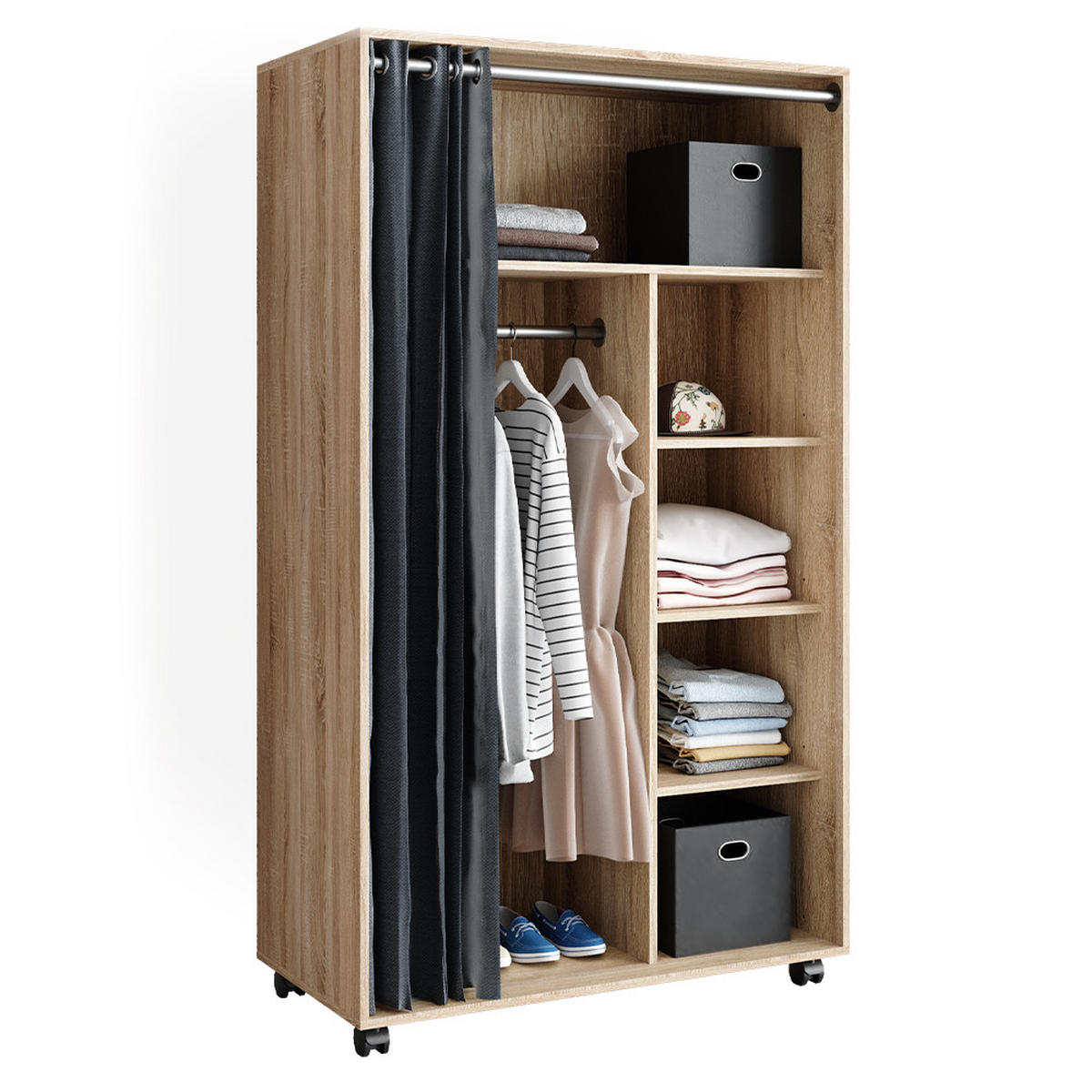 KLEIDERSCHRANK Doros Sonoma 100 x 168 cm offen, mit Rollen - Sonoma Eiche, Holzwerkstoff (100/168/50cm) - Vicco