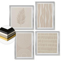 WANDBILDER 4er Set - 50x50 cm & 40x60 cm Silberner Rahmen - Beige Pflanzenmuster - Silberfarben, Kunststoff (50/50cm) - ArtPrintCave