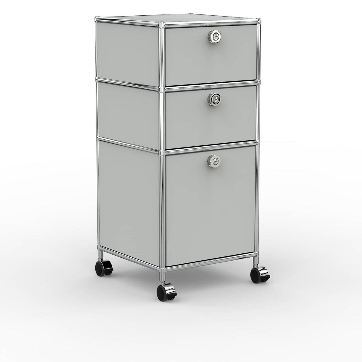 BÜRO-ROLLCONTAINER, Metall, 40 cm, 2 Schubladen + 1 Hängeregistratur, Lichtgrau - Chromfarben/Silberfarben, Metall (40/87.9/39.7cm) - Versee