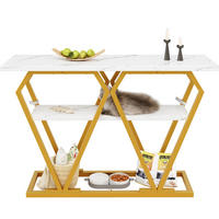 BEISTELLTISCH 120/29,5/80 cm in Weiß-Marmoroptik mit Ablage & goldenem Metallgestell - Weiß, Holzwerkstoff (120/29.5/80cm) - BEAOK