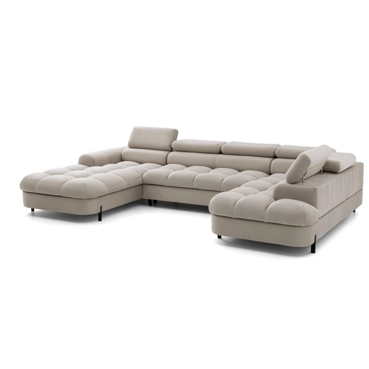 ECKSOFA U-Form BOWL U Rechts mit Schlaffunktion 125x265 Velours Creme - Creme/Schwarz, Holz/Textil (195/90/339cm) - Muffo