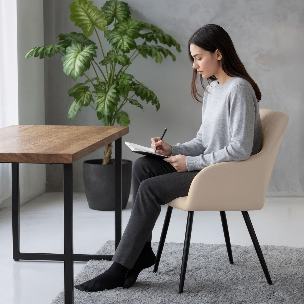 POLSTERSTUHL 4er Set, Metallbeine Beige, Schwarz 54,5/82/58 - Beige/Schwarz, Textil (55/82/58cm) - RAUMHIRSCH FURNITURE