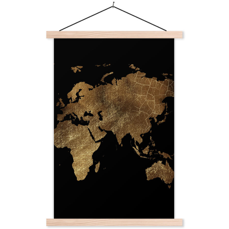 MuchoWow PLAKÁT S MAGNETICKOU LIŠTOU Mapa světa - Zlatá - Luxusní - Země - Černá 60x90 cm