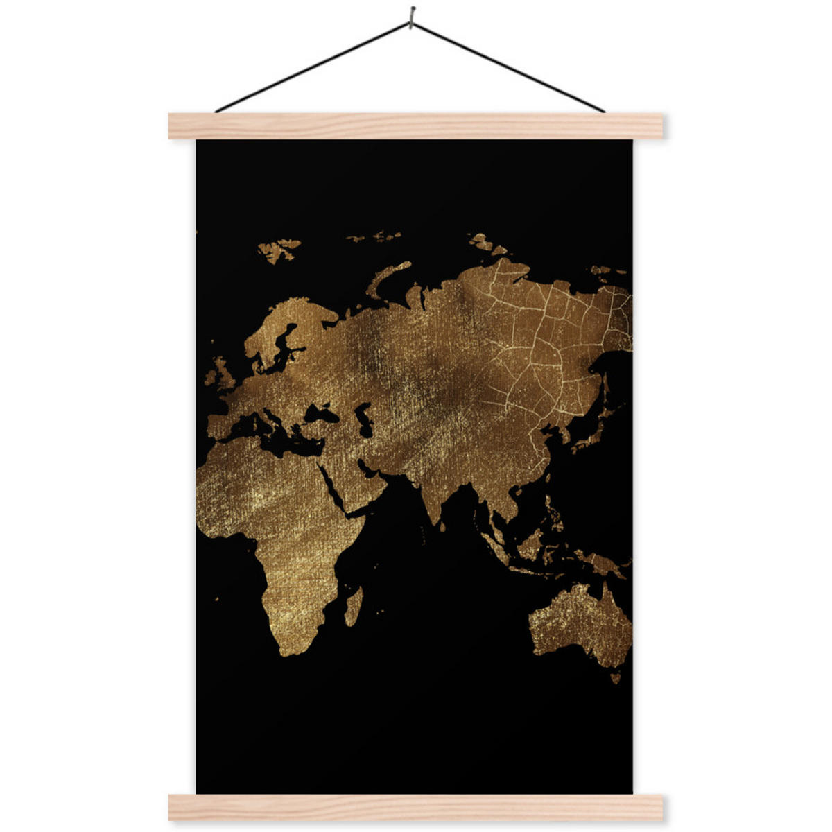 POSTER Weltkarte - Gold - Luxus - Erde - Schwarz 40x60 cm - Goldfarben, Textil (40/60/0.15cm) - MuchoWow
