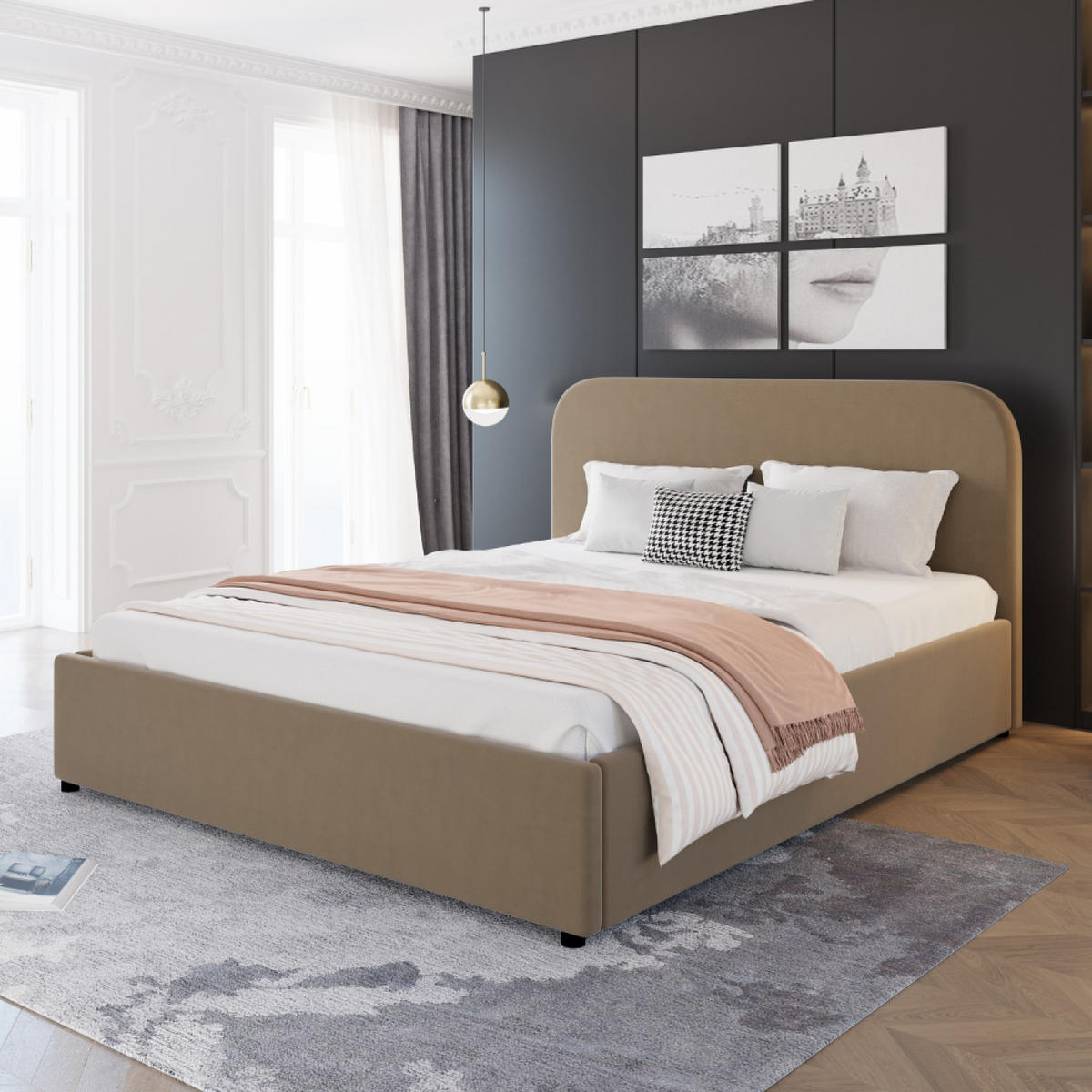 BETT Houston Taupe 140 x 190 cm Mit Stauraum - Taupe, Holz (140/190cm) - Concept Usine