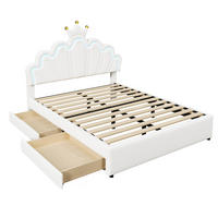 POLSTERBETT 140/200 cm DE-04645, mit LED, 2 Schubladen und Krone in Weiß - Weiß, Holzwerkstoff (140/200cm) - ComfortXL