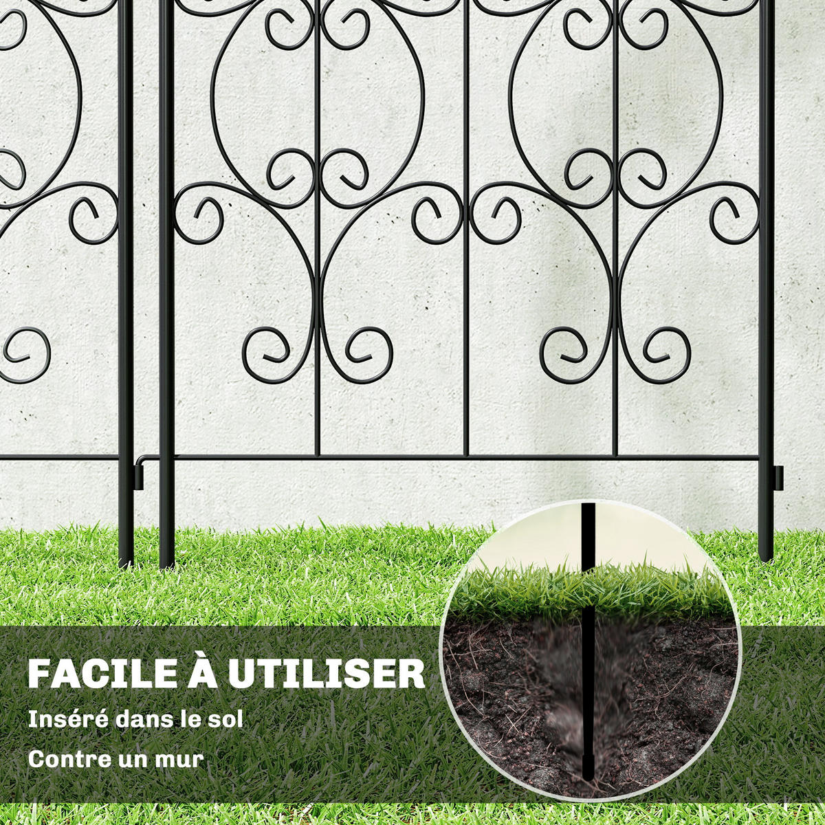 RANKGITTER DE-18340 2er-Set, 180 cm hoch mit Volutenmotiven Schwarz - Schwarz, Metall (1.3/180/50cm) - ComfortXL